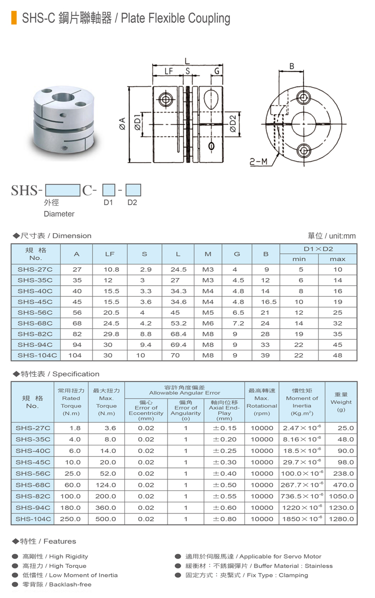 SHS-C鋼片聯軸器規格表