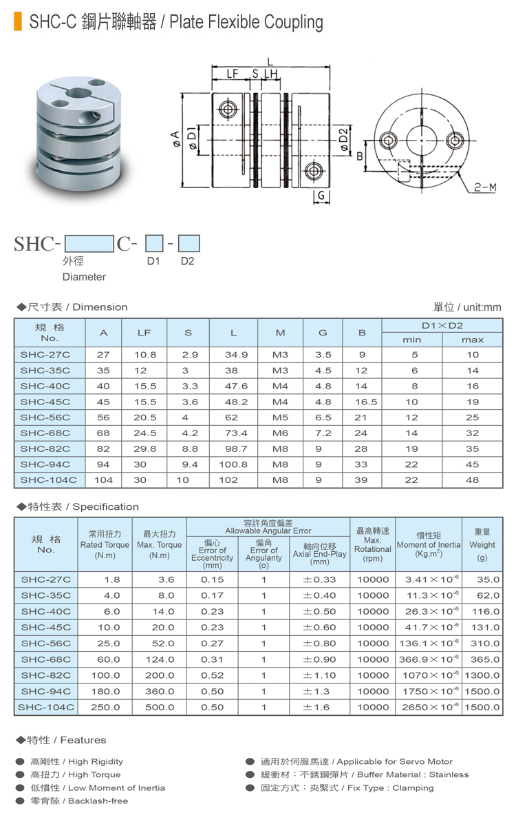 SHC-C鋼片聯軸器規格表