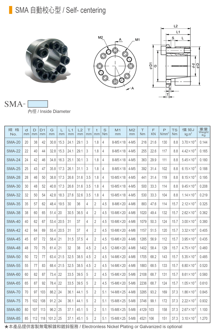 SMA自動校心型免鍵式軸環